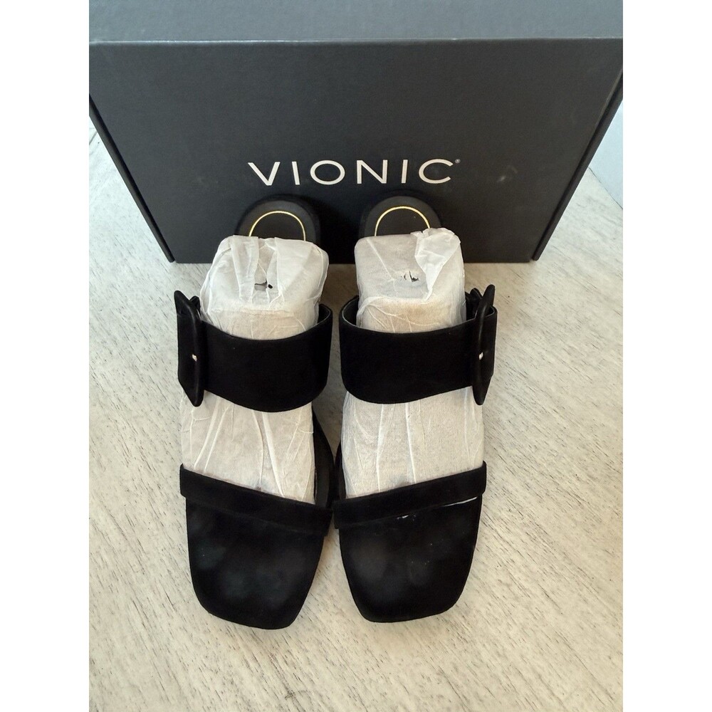 Vionic Brookell Slide Sandals Black Suede Comfort Arch Support Women's 9.5 M - Picture 2 of 8
